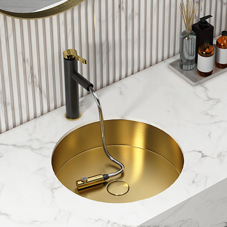 House Decorative Bathroom Reno Color Customized Stainless Steel Basin Gold SUS 304 Bathroom Under Counter Sink factory