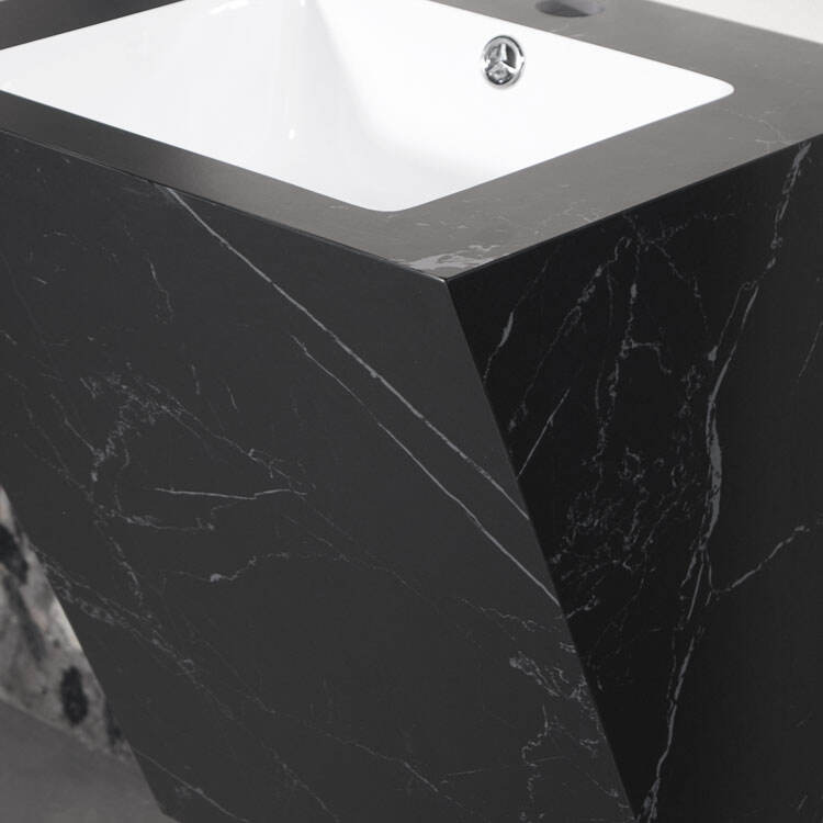 black wall hung pedestal Sintered Stone basin vessel sink for bathroom supplier