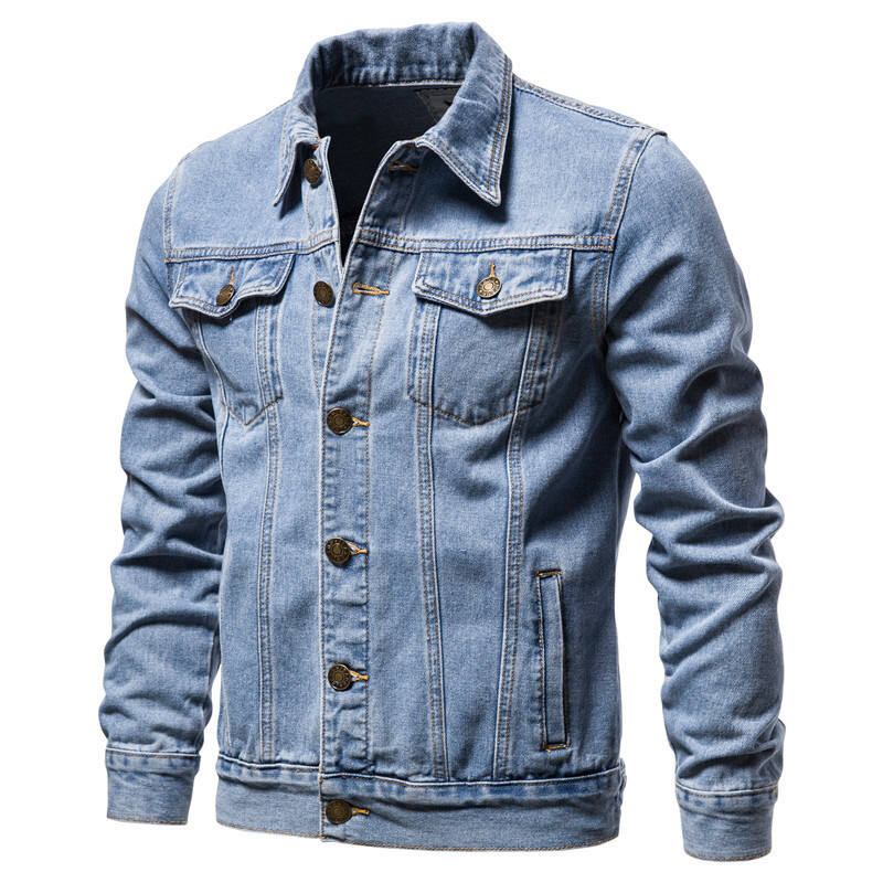 Customation High Quality Man Simple Casual Lapel Joker Blue Denim Coat Men's Large Size Jean Jacket Men's Jean Jacke Coats factory