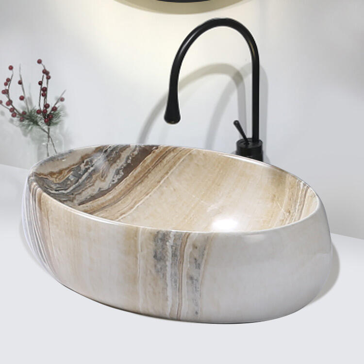 Bathroom Luxury Hotel Vanity Basin Porcelain Marble Look Ceramic Art Marble Wash Basin Countertop Vessel Sink supplier