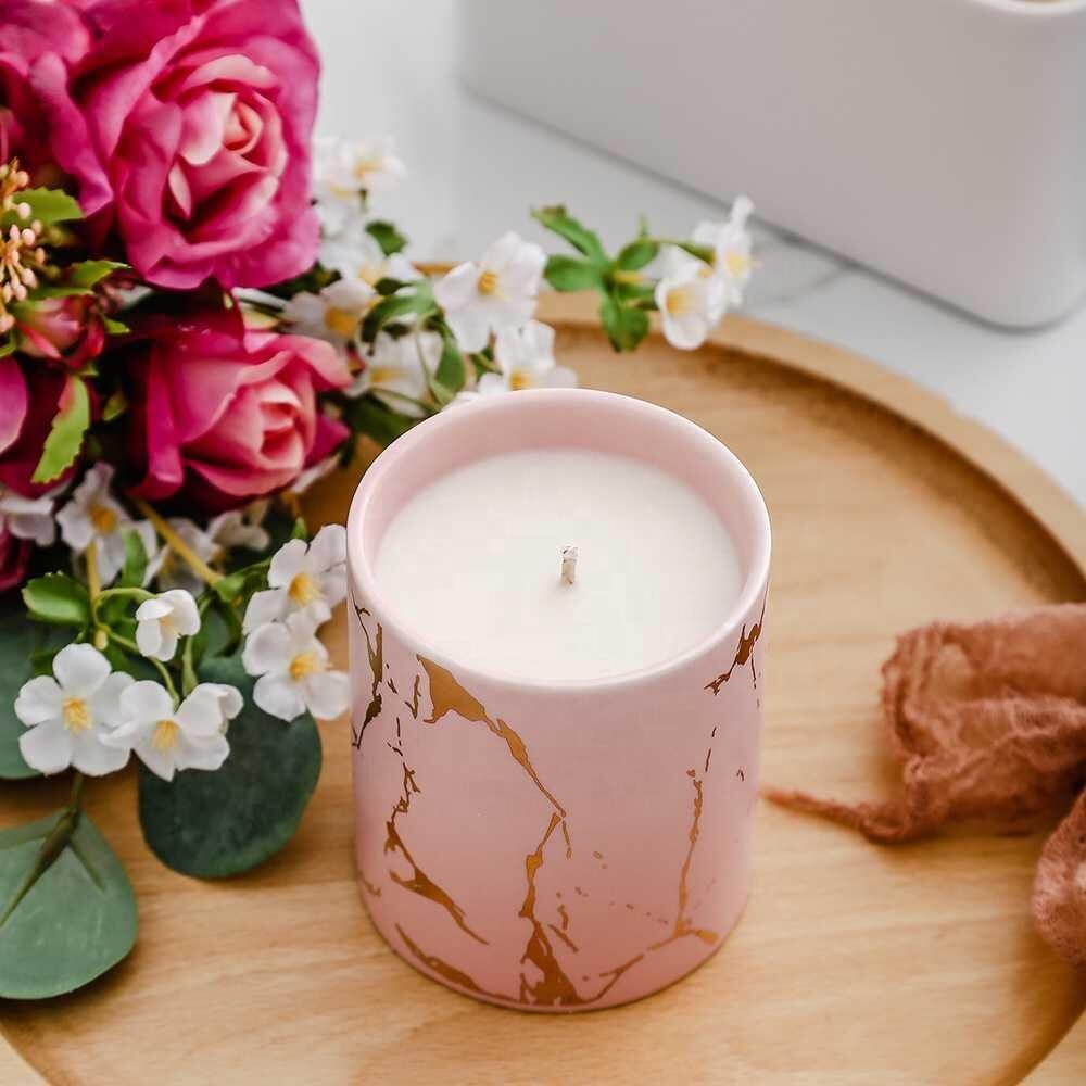 Cotton Wick Scented Candles Flower Print Ceramic Jar Scented Candles supplier