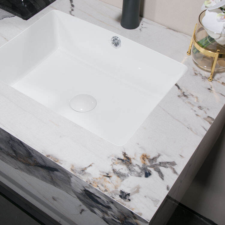 Wall-hung double Sintered Stone basin with double towel rack for bathroom details