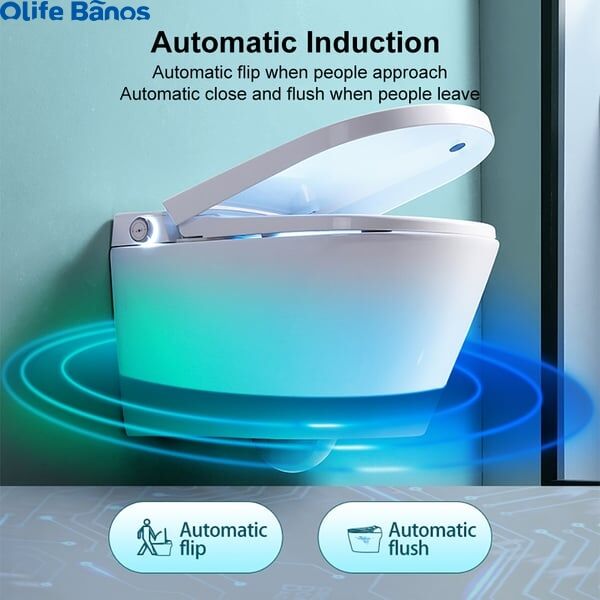 2024 Olife Banos Waterproof White Color  Elongated One-Piece Wall Mounted Automatic Smart Heater Toilet with In-Wall Tank factory