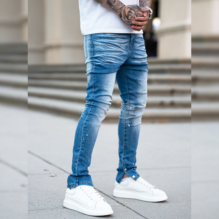 DiZNEW  DENIM Blue Vintage Wash 3D Whisker Skinny Jeans For Man