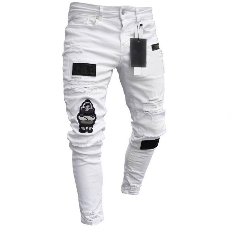 Italy Style Men's Distressed Art Patches Badge Pants manufacture