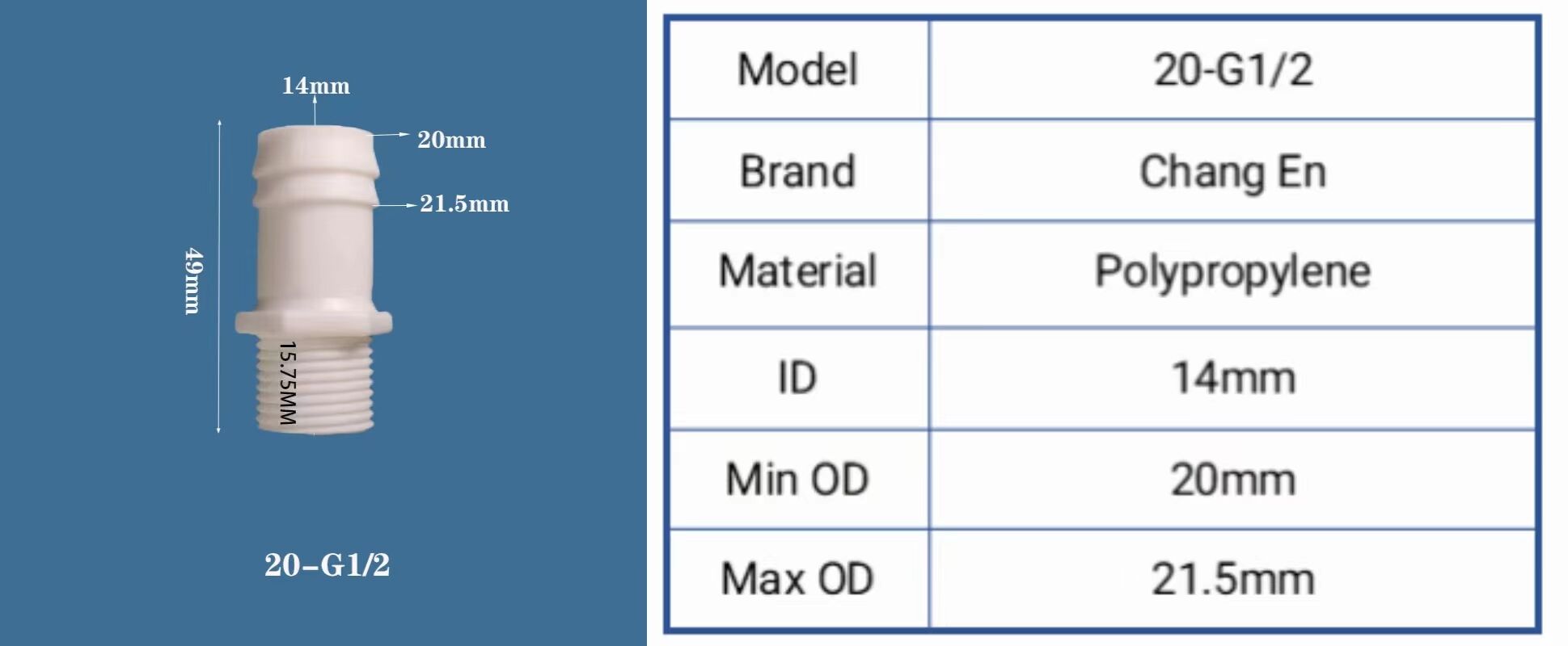 G1/2 Threaded English Screw Plastic PP Male Pagoda Quick Connect Fitting Polypropylene Straight Connector details