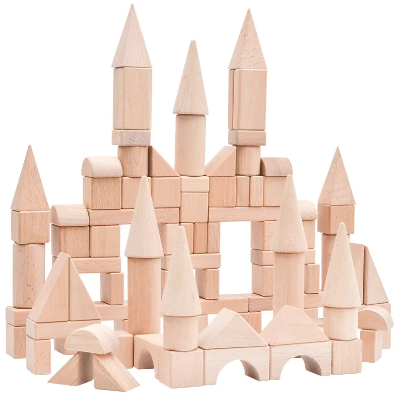 Wooden educational toy castle building stacking blocks