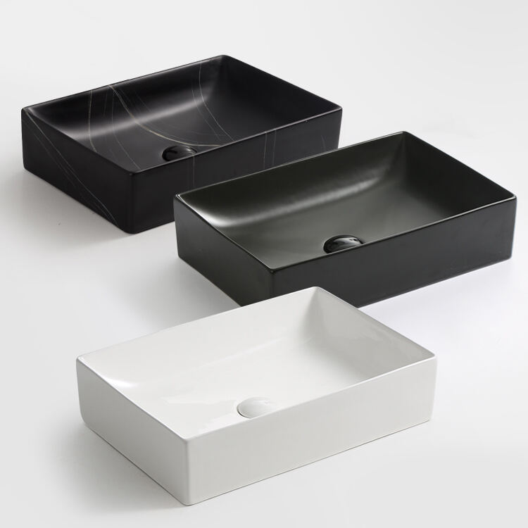 Fashion Ceramic above counter Vanity Basin Matte Black Marble Overmount Bathroom Sink manufacture