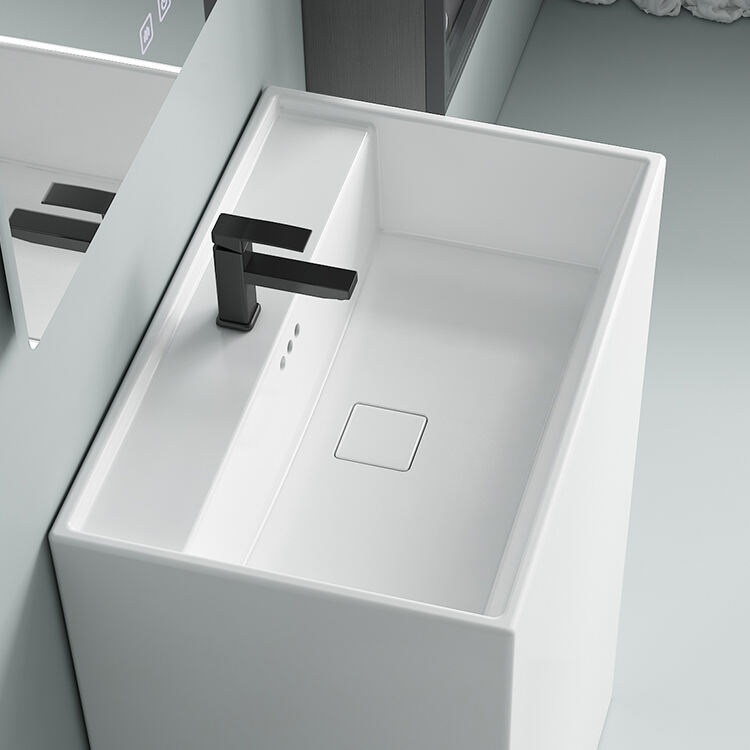 sanitary wares rectangular wash basin ceramic with pedestal for bathroom details