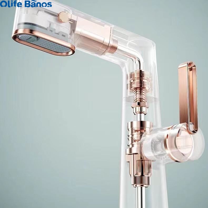 Olifebanos 3 Mode White Gunmetal Gold Rotating Spout Bathroom Faucet Temperature Display Bathroom Pull Out Faucet details