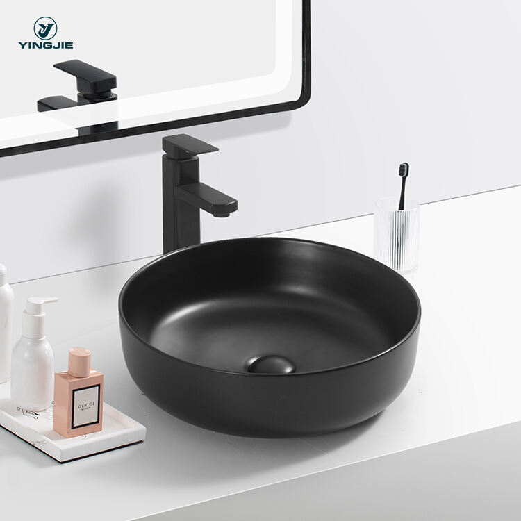 ceramic lavabo designer bathroom waschbecken counter top matt black colour wash basin