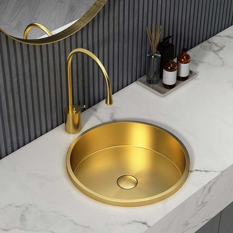 Modern Luxury Stainless Steel Golden Bathroom Sinks SUS304 Semi Counter Sinks Wash Basins for Hotel manufacture