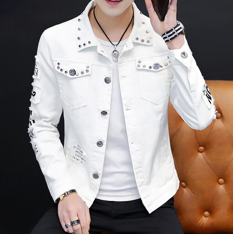 Wholesales Fashion Streetwear Jeans Blazer Jacket Men Rivet Motorcycle Coat Hip Hop Patchwork denim Jean Jackets Men 2023 details