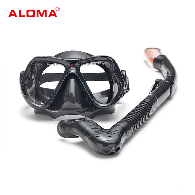 ALOMA anti fog tempered glass silicone mask free diving gear goggles snorkeling mask and snorkel set manufacture