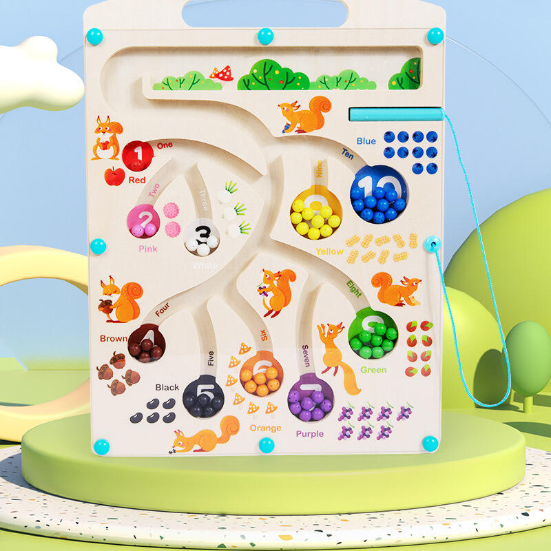 Heißes neues Montessori-Holzlabyrinth-Perlenpuzzle, süßes magnetisches Farb- und Zahlenspiel zum Lehren und Lernen