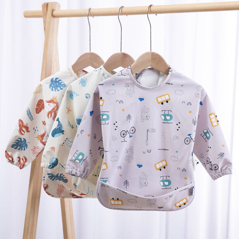 PU Waterproof Baby Long Sleeve Bibs Baby Apron Bib factory