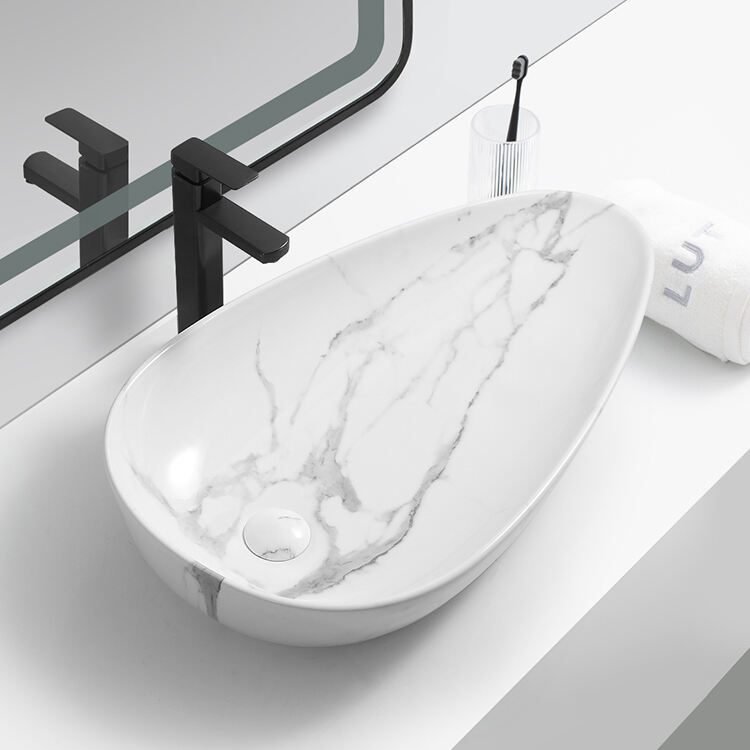 Marble Pattern Porcelain Industrial Bathroom Bowl Stone Vanity Sink Wash Basins manufacture