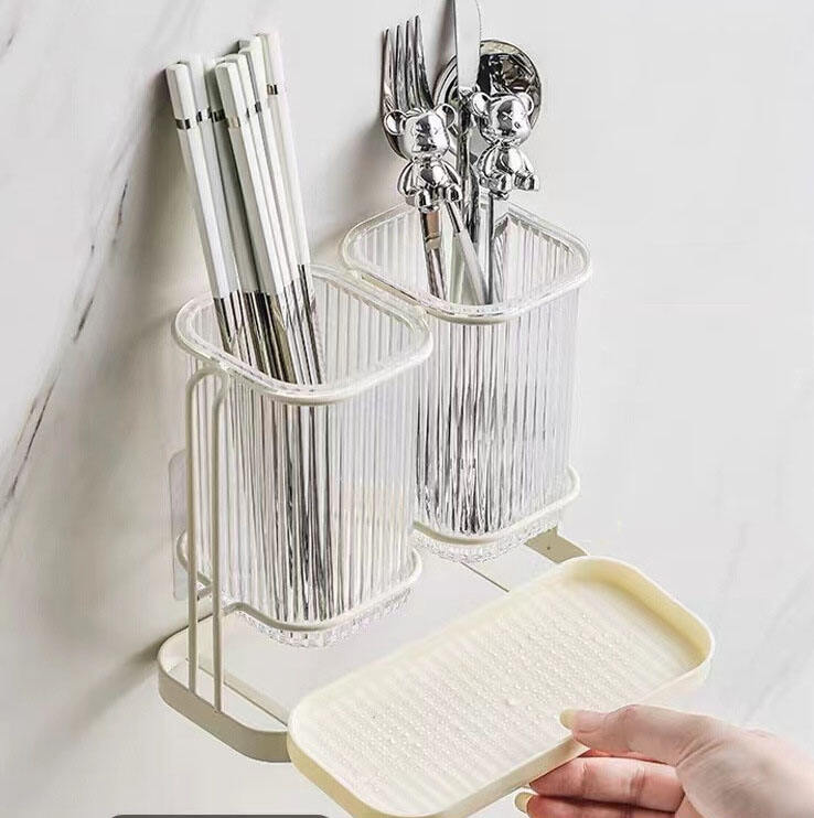 Transparent simple light luxury chopsticks drum wall hanging drain shelving chopsticks storage box kitchen supplier