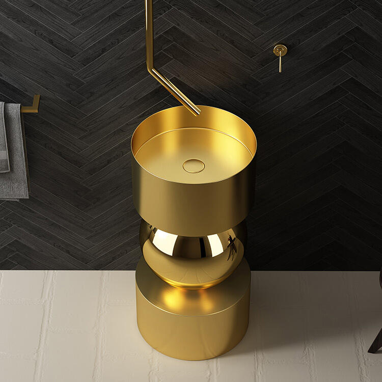 Gold Hand Wash Basin Lavabo Free Standing Bathroom Sink Golden Stainless Steel 304 Pedestal Sinks manufacture