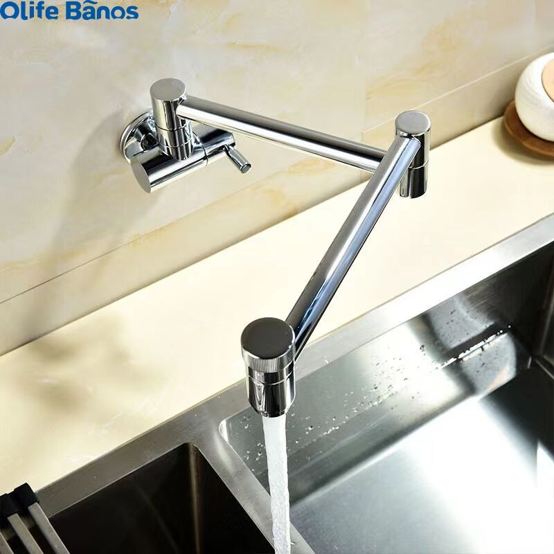 Gold Pot Filler Faucet Wall Mount Folding Kitchen Sink Faucet with Double Swivel Swing Arm supplier