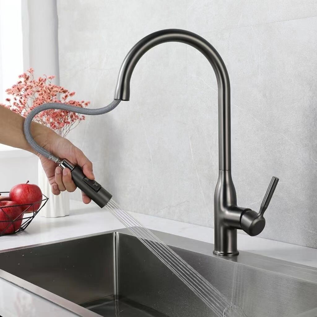 Modern Hot Healthy Sink Mixer Pull Down Brushed  Gun  Metal Kitchen Faucet Pull Mixer Sink Tap details