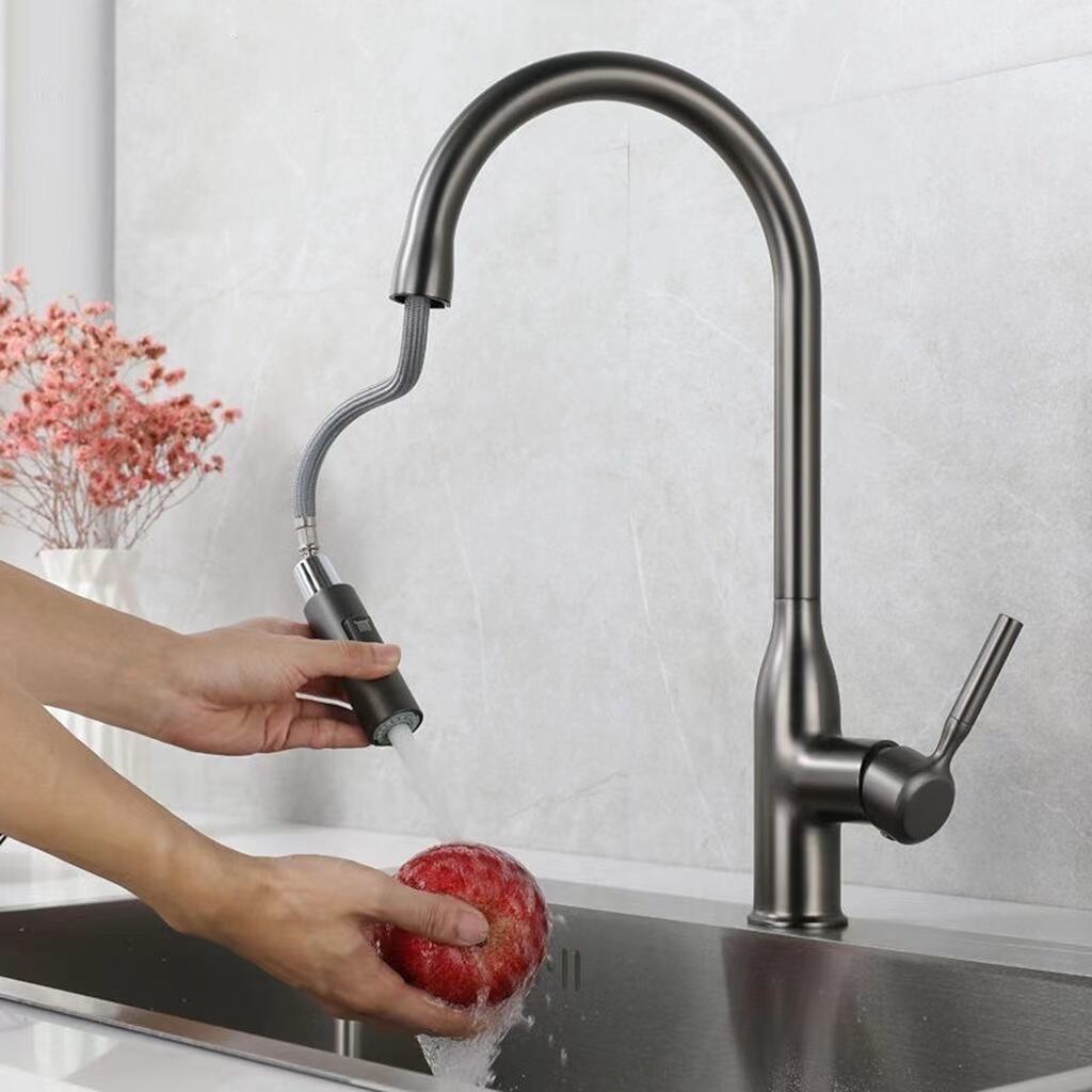 Modern Hot Healthy Sink Mixer Pull Down Brushed  Gun  Metal Kitchen Faucet Pull Mixer Sink Tap manufacture