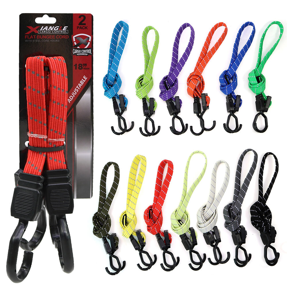 Hot Sale 2 Pack Outdoor Luggage Tool Reflective Adjustable Length Flat Bungee Cord Set factory