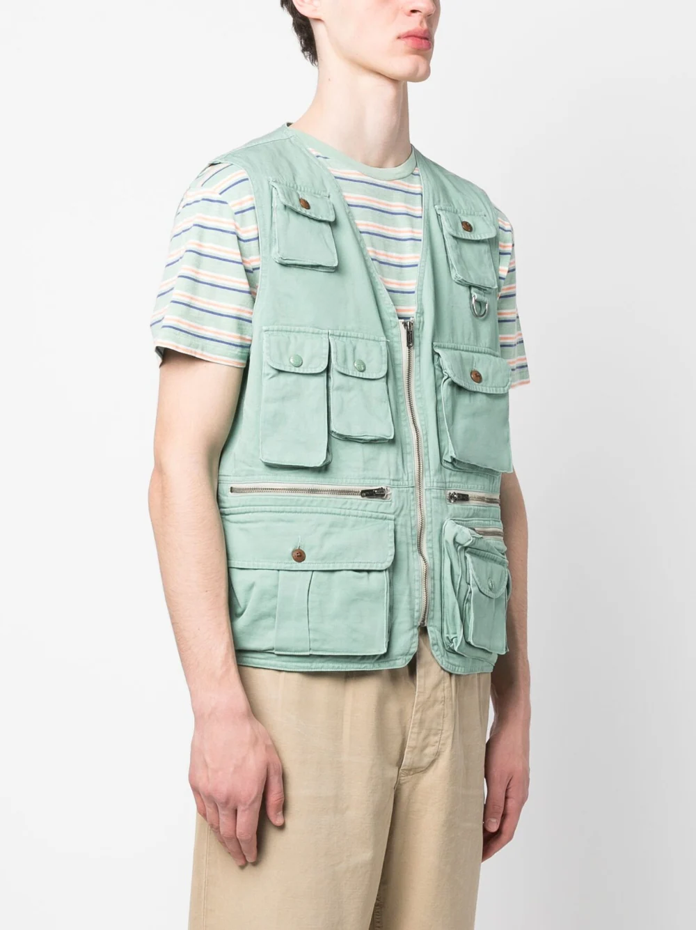 Custom Fashionable Cotton Vest Solid Color Woven Casual Wear Sleeveless Waistcoat Men's Vest With Multi Pocket supplier