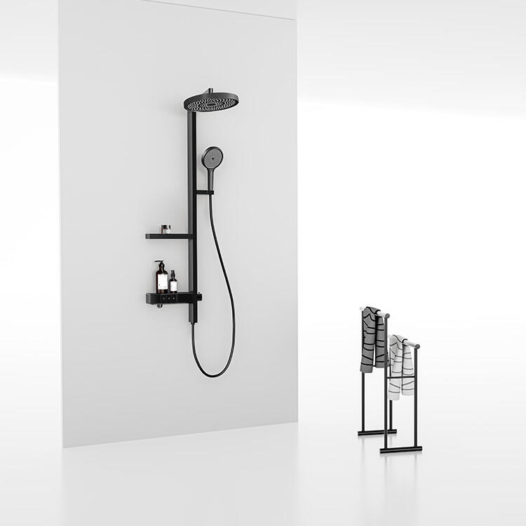 Design 4 Functions Rainfall Shower Set Thermostatic Mixer Head Bathroom Shower System with shelf factory