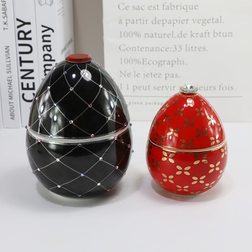 Synwish Custom Printed Egg Shaped Black Candle Jars Ceramic Candlestick Holder with Lids