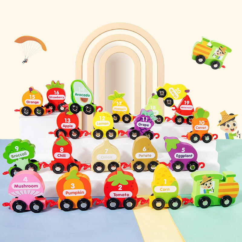Unisex Educational Early Education 21 Block Magnetic Train Toy Wooden Vegetables Fruits Cognition Intelligence Assembly Benefits details
