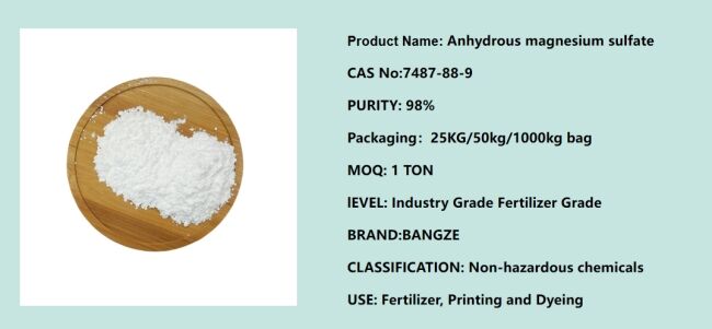 BANGZE Manufacture Fertilizer MgSO4 CAS7487-88-9 Anhydrous Magnesium Sulfate  Powder manufacture