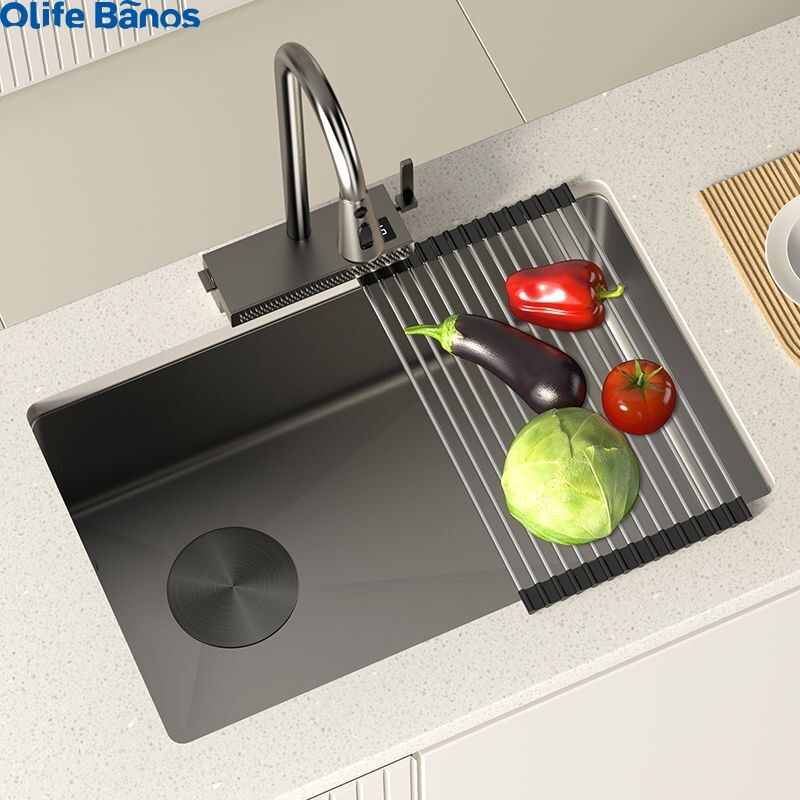 2023 America European Simple Design Durable Wear-resistant Under Counter Nano Black White  Big Single Bowl  Kitchen Sink  Lavabo supplier