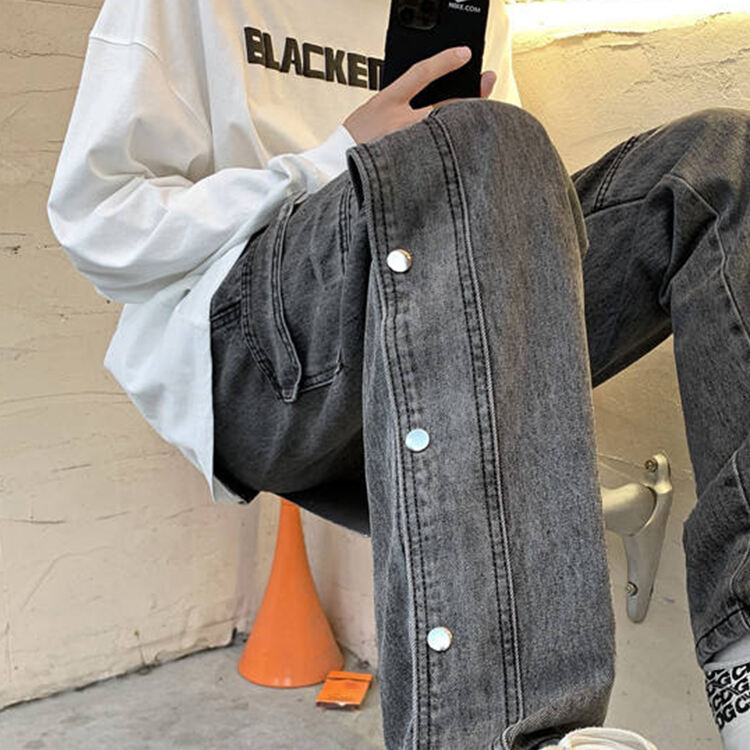 Men's Denim Pants Light Washed Baggy Custom print details