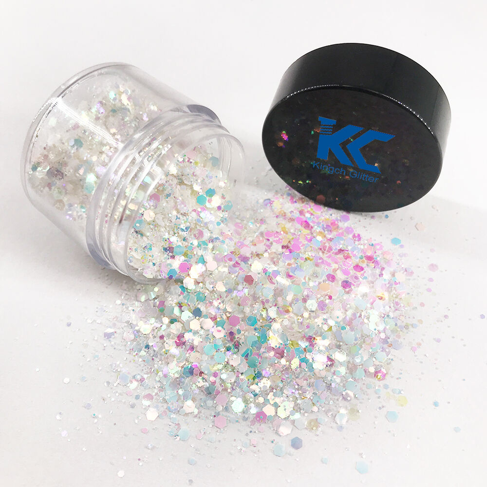 Eco-friendly solvent resistant glitter shaped opal polyester glitter with MSDS manufacture