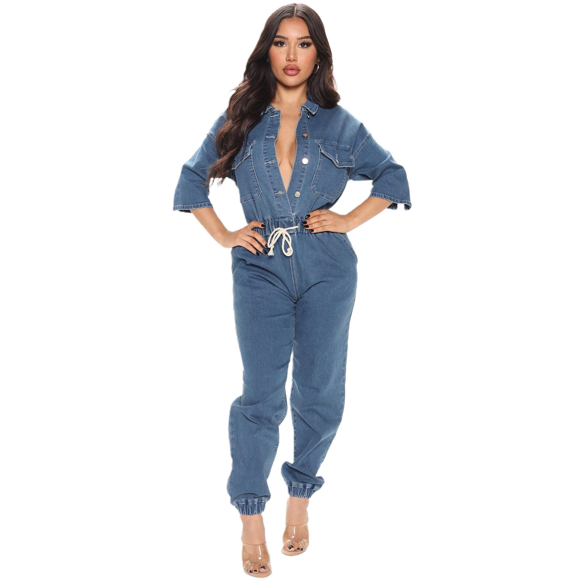 Hot Sale Plus Size 2023 One Piece Jumpsuit Loose Jeans Rompers Denim Outfits Wholesale Autumn Jeans Jumpsuit For Women Clothing factory