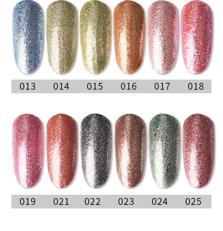 Oem Nails Art Shiny Platinum Gel Varnish Lacquer Semi Permanent Glitter Colors Uv Led Gel Polish manufacture