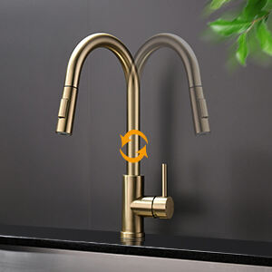 Gold Kitchen Tap with Pull-Down Sprayer Modern Stainless Steel Single Handle Pull Out Kitchen Mixer Tap manufacture