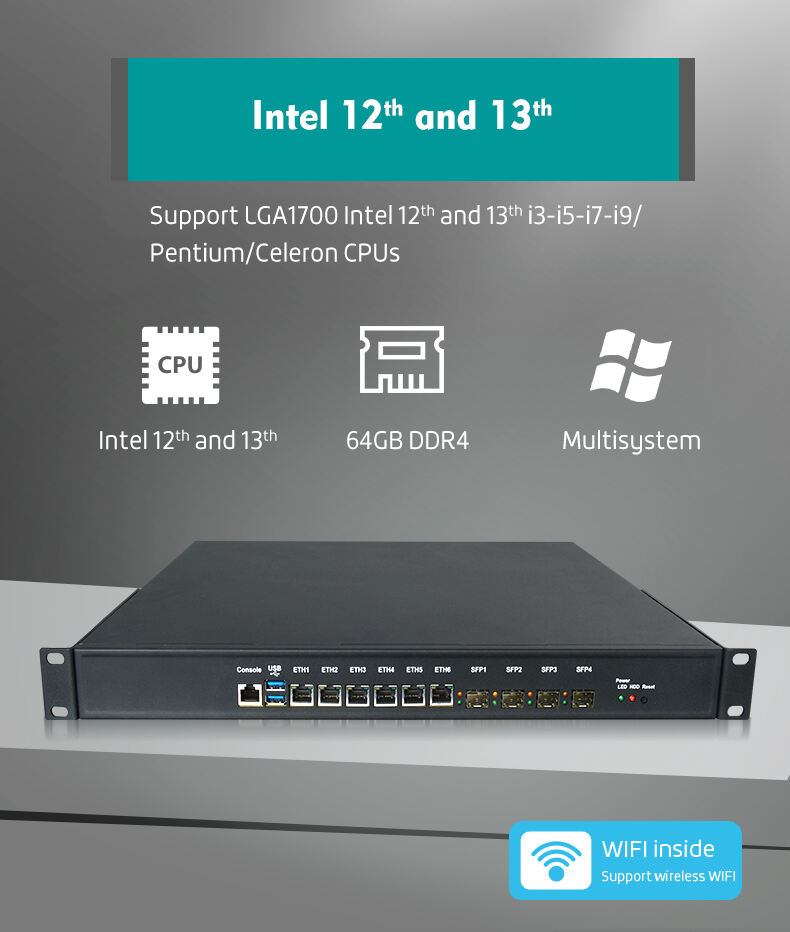 Piesia 1U Rackmount Server Chassis 6Lan 4*SFP 10G Intel 12/13th LGA1700 H610/H670/Q670 2*DDR4 Industrial Router Firewall PC-FA-6106S