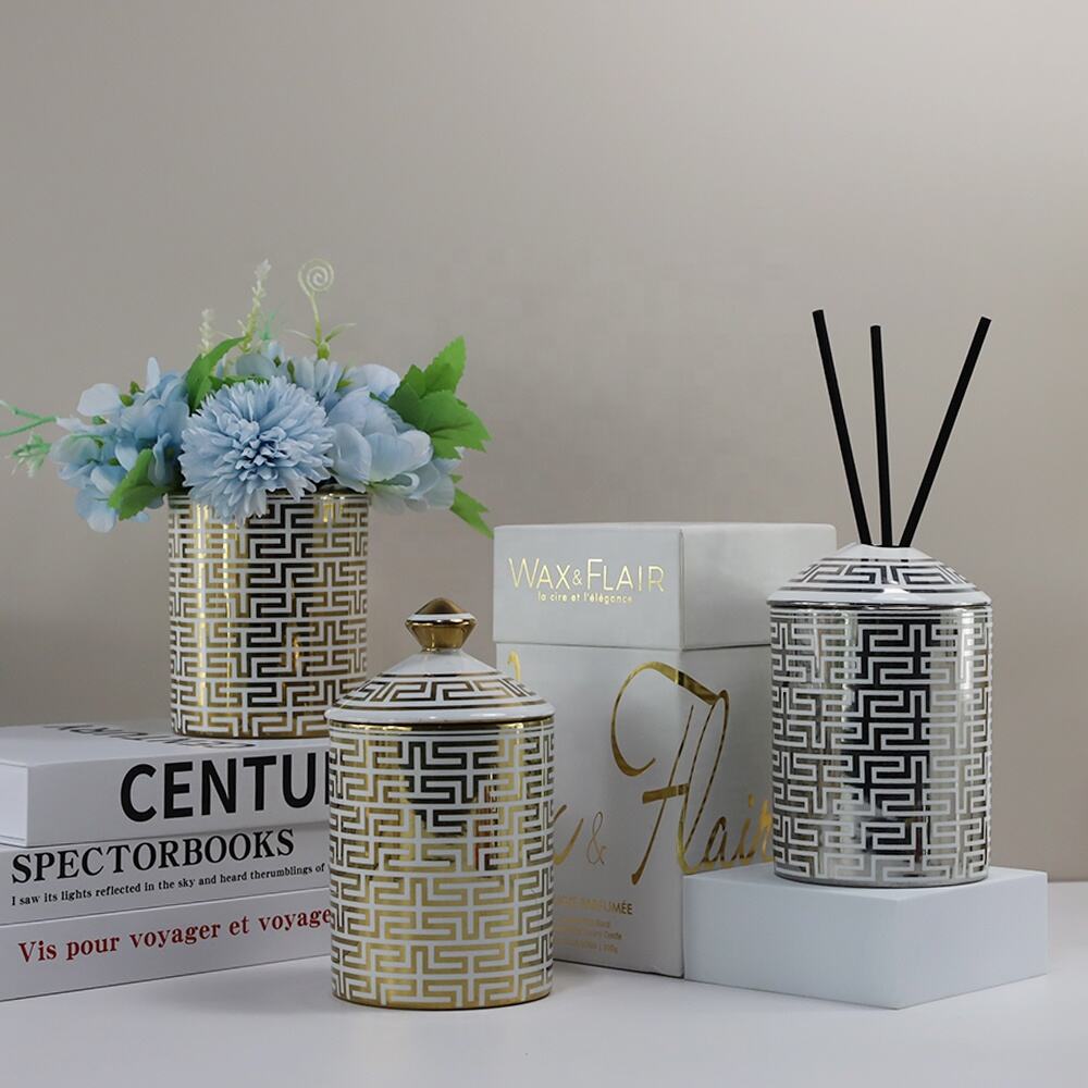 Unique Ceramic Diffuser Bottle With Black Rattan Sticks Empty Home Ceramic Aroma Essential Oil Diffuser Custom Candle Container factory