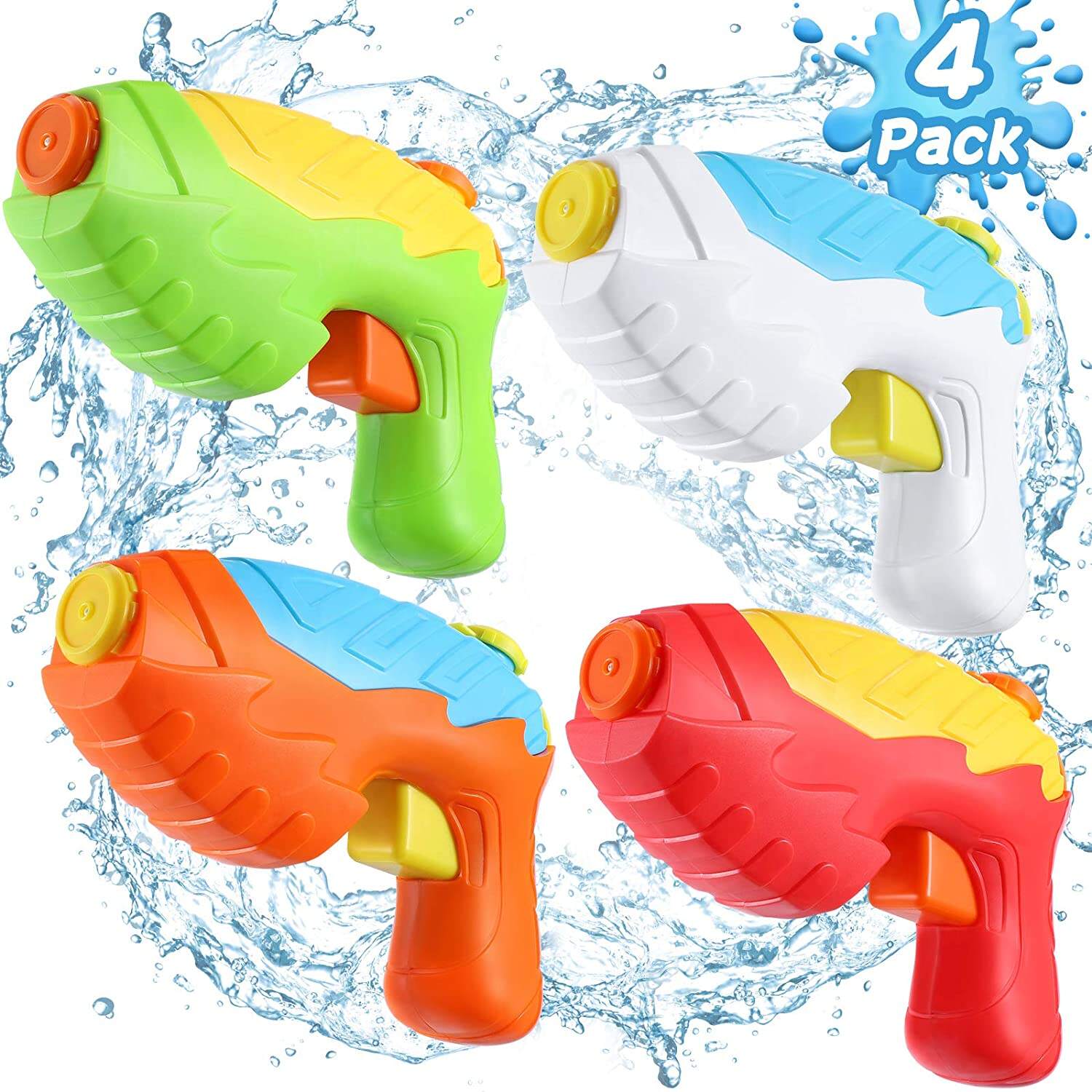 AQUA QUEST - Colorful 4 Pack Water Gun Summer Outdoor Super Games Water Pistol for Kids