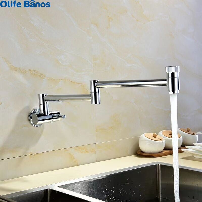 Gold Pot Filler Faucet Wall Mount Folding Kitchen Sink Faucet with Double Swivel Swing Arm supplier