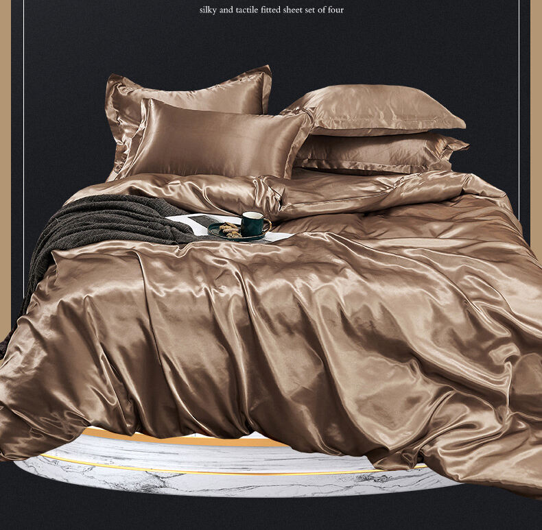 Luxury 4 Pieces Satin comforter sets Solid Color Silk Bed Sheet Duvet cover Queen King Bedding Sets factory