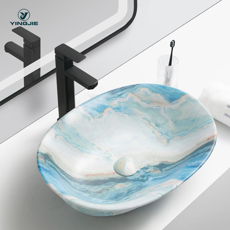 modern high quality countertop bathroom ceramic art designs marble wash basin for hotel factory