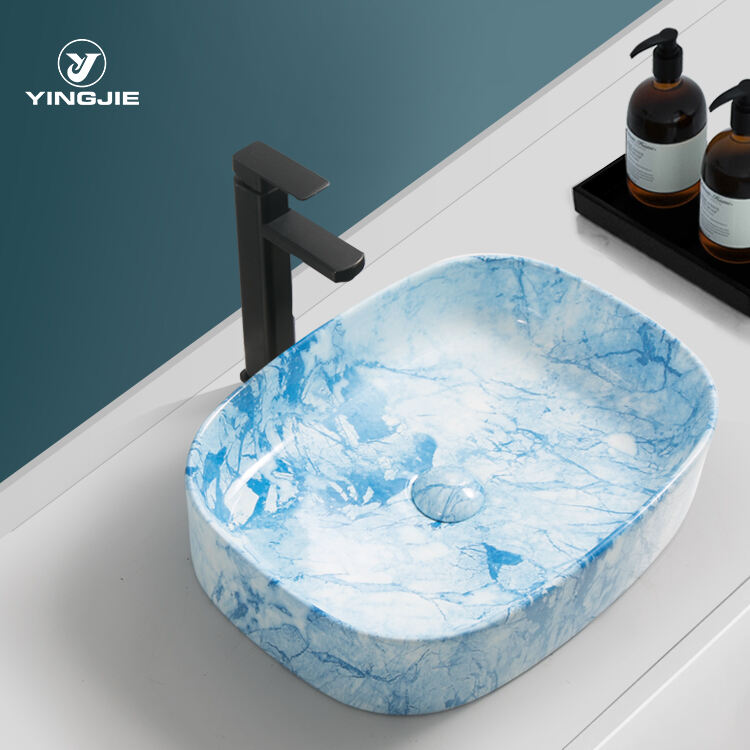 modern luxury design high quality countertop bathroom ceramic marble art hand washing basin