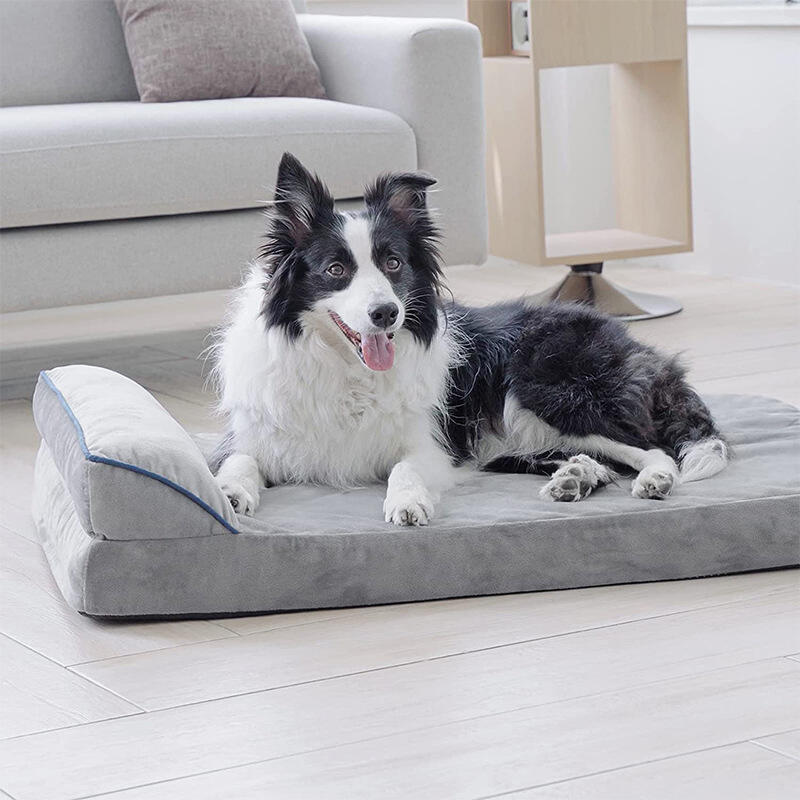 Popular Style Grey Color Bolster Washable Dog Bed with Pillow and Anti-Slip Bottom Orthopedic Dog Bed for Large Dogs factory