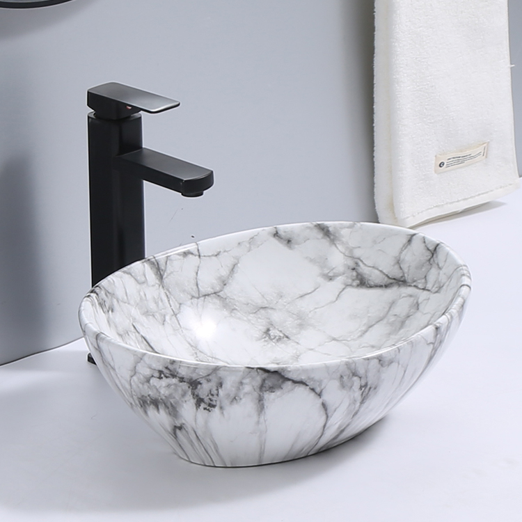 fashion design marble hand washing vessel sink for bathroom deck mounted wash basin factory