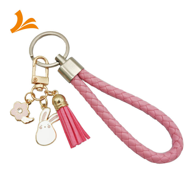 Custom cute pink rabbit gold hard enamel keychain manufacture