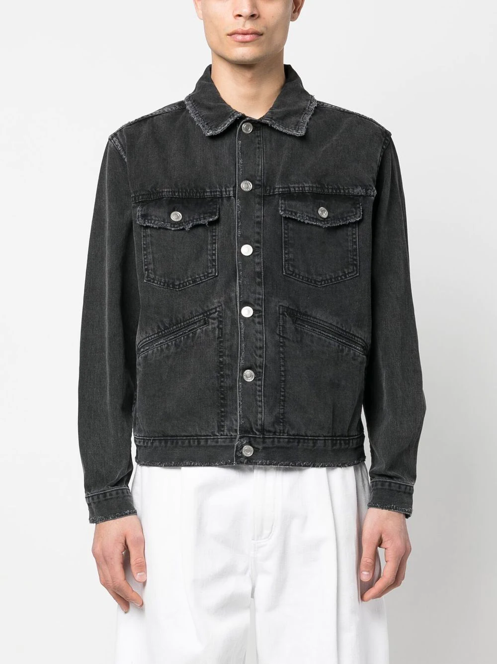 Custom Casual Men's Jean Jacket Streetwear Stylish Cropped Ripped Long Sleeve Denim Jeans Jacket For Men details
