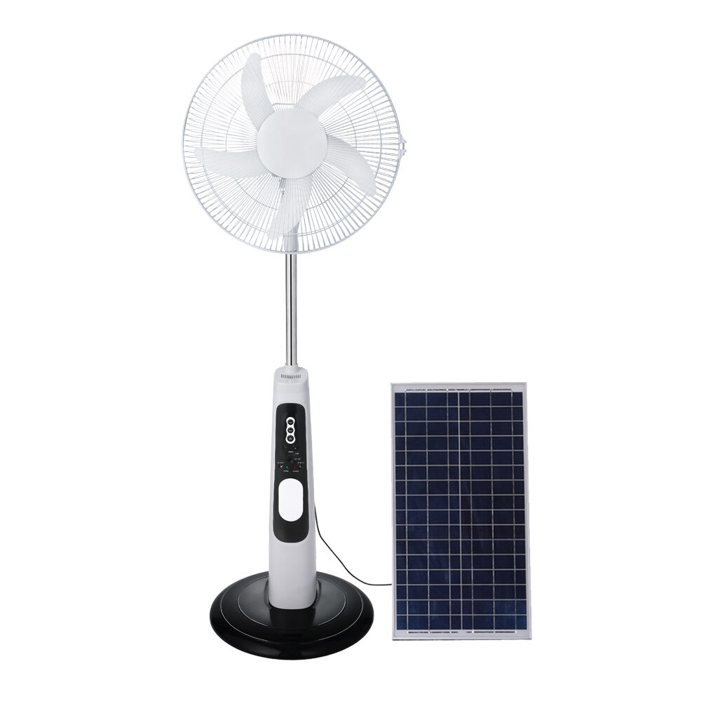 LD-300B 16 Inch 12V DC Solar Fan Solar Powered AC DC Rechargeable Fan Price Cheap Stand Solar Fan with Solar Panel and LED Light